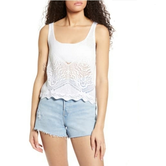 𝅺LOVE Fire Scalloped Hem Open Stitch Tank Top Small - Picture 2 of 10